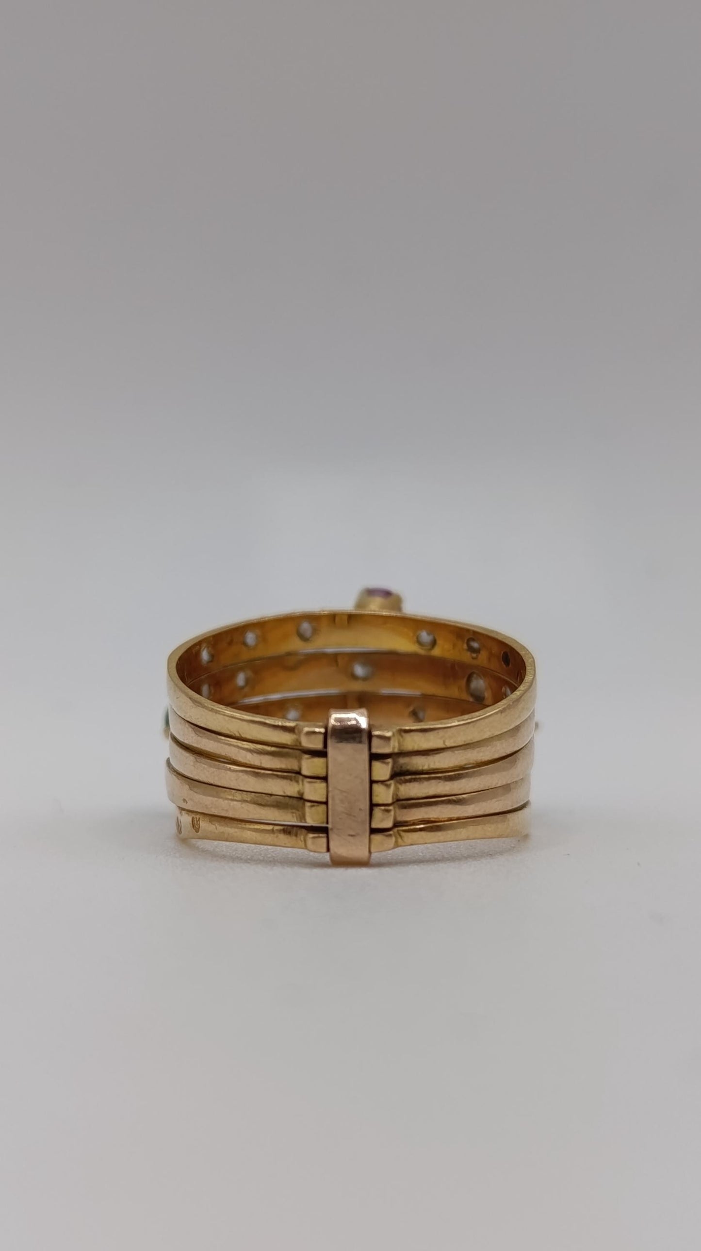 Edwardian 18ct Gold Multi-Gem Stacking Harem Ring Set with Rose Cut Diamonds