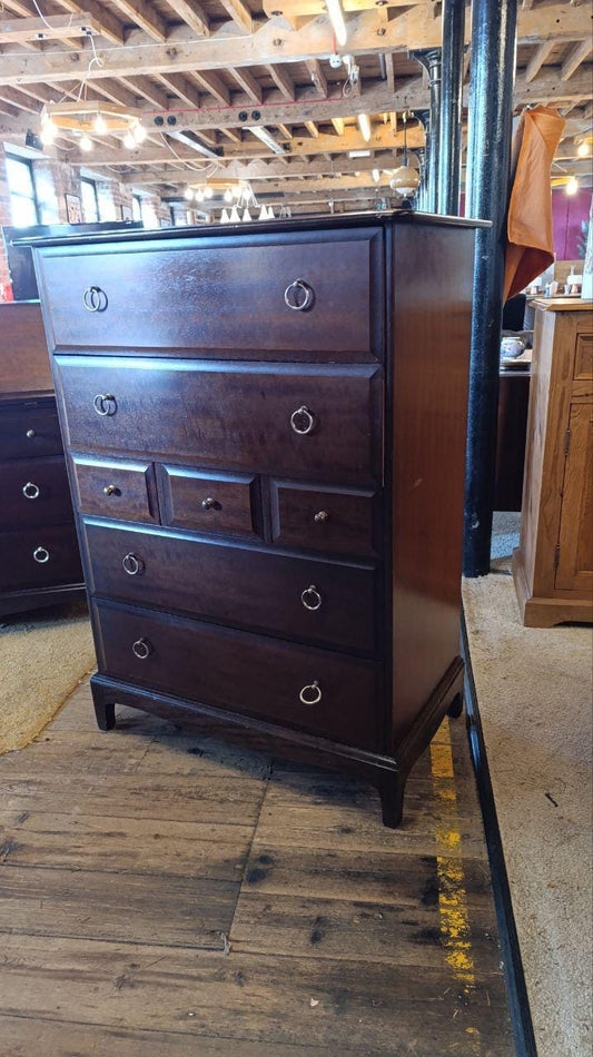 STAG Minstrel Tallboy Chest of Drawers - Mahogany & Brass