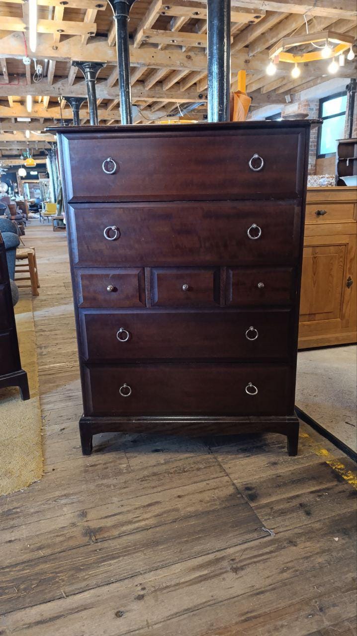 STAG Minstrel Tallboy Chest of Drawers - Mahogany & Brass