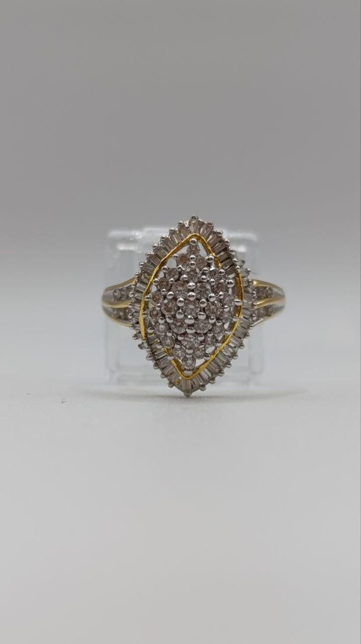 18ct Gold & Platinum Diamond Cluster Ring, Size R