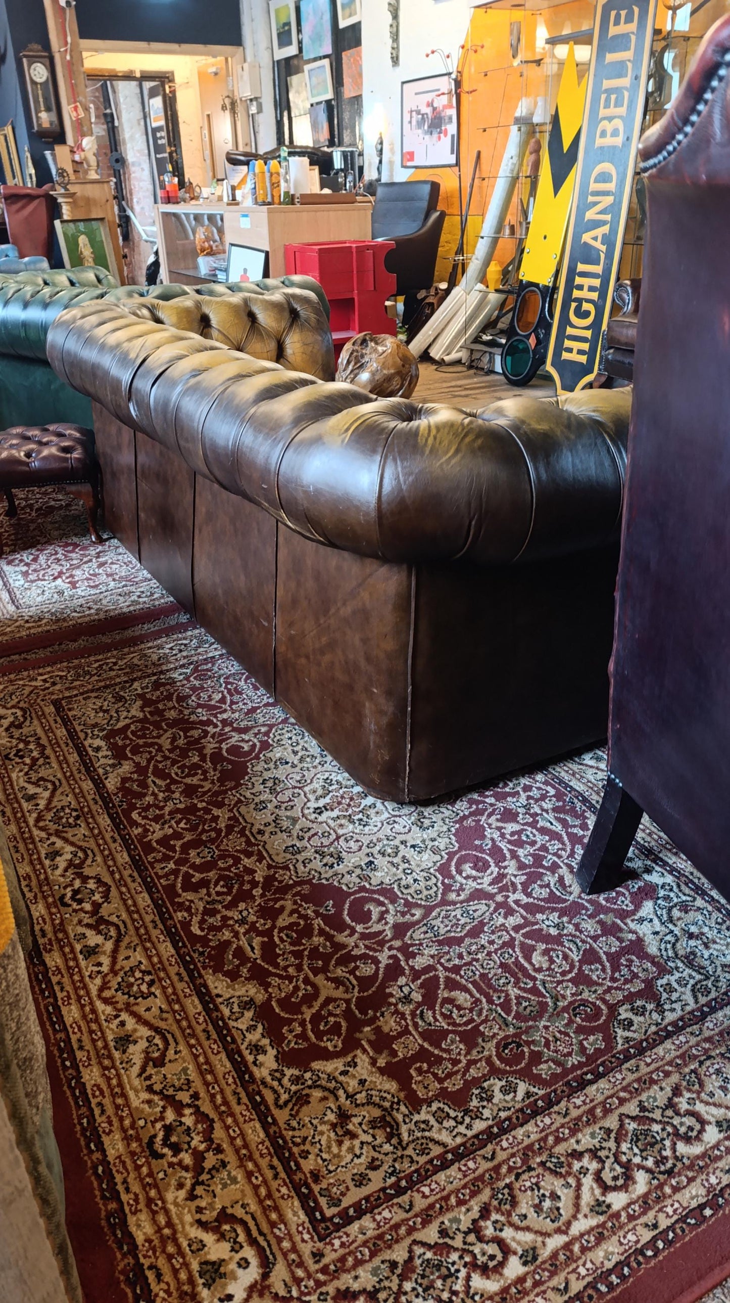 Vintage Tan Leather Chesterfield Sofa with Deep Button Tufting