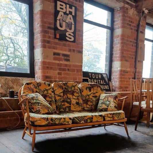 Vintage Ercol 203 Three-Seater Sofa – Newly Upholstered in Jungle Velvet