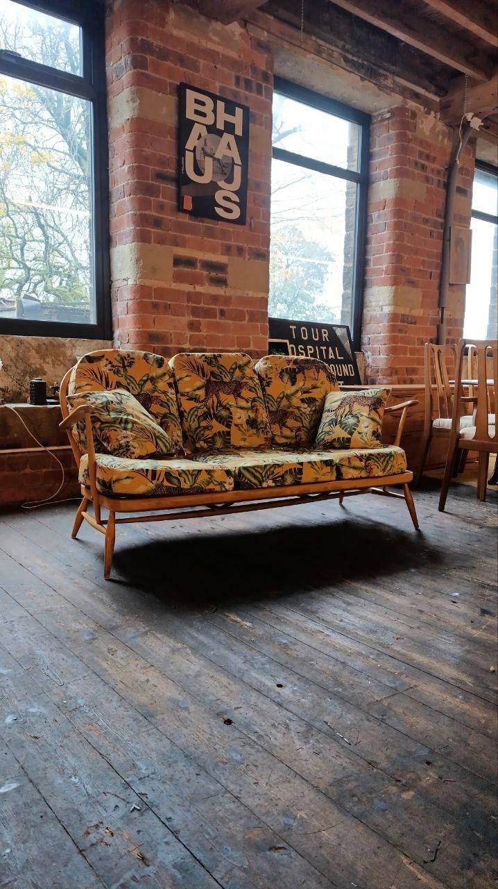 Vintage Ercol 203 Three-Seater Sofa – Newly Upholstered in Jungle Velvet