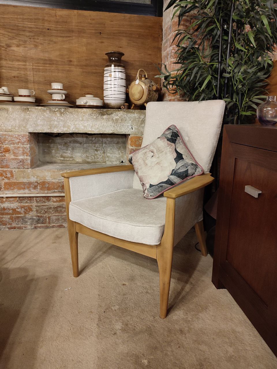 Rare Parker Knoll High-Back Armchair with New Boucle Upholstery