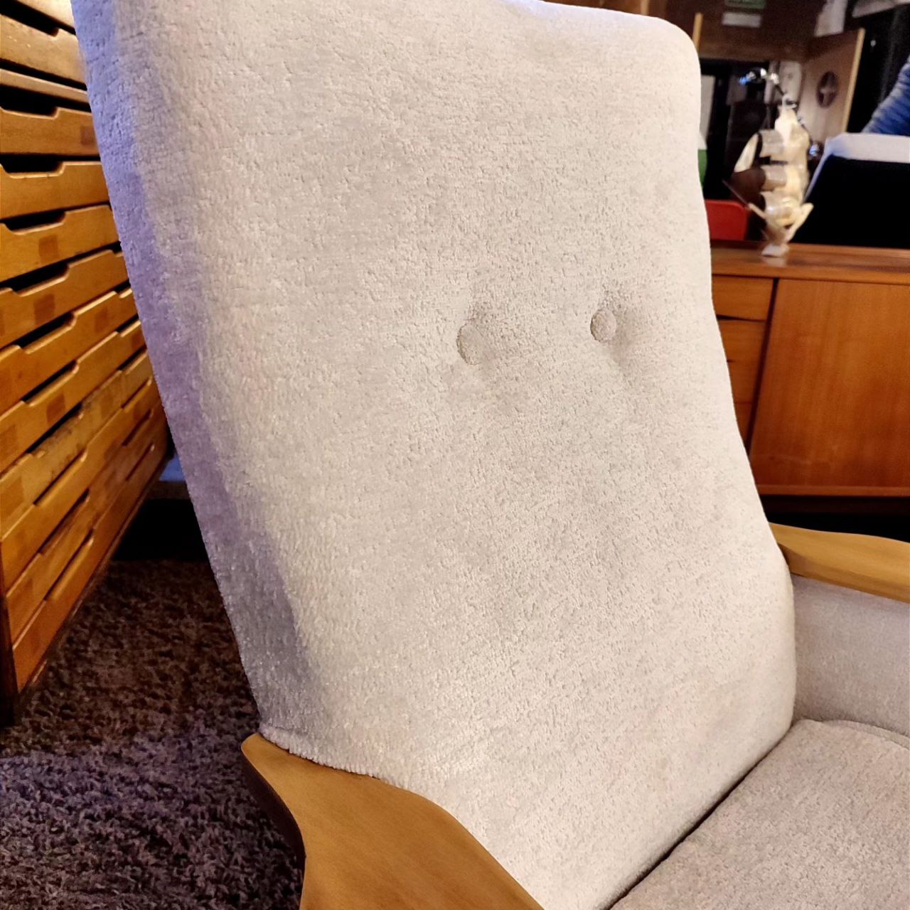 Rare Parker Knoll High-Back Armchair with New Boucle Upholstery