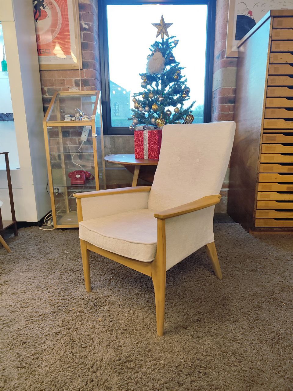 Rare Parker Knoll High-Back Armchair with New Boucle Upholstery