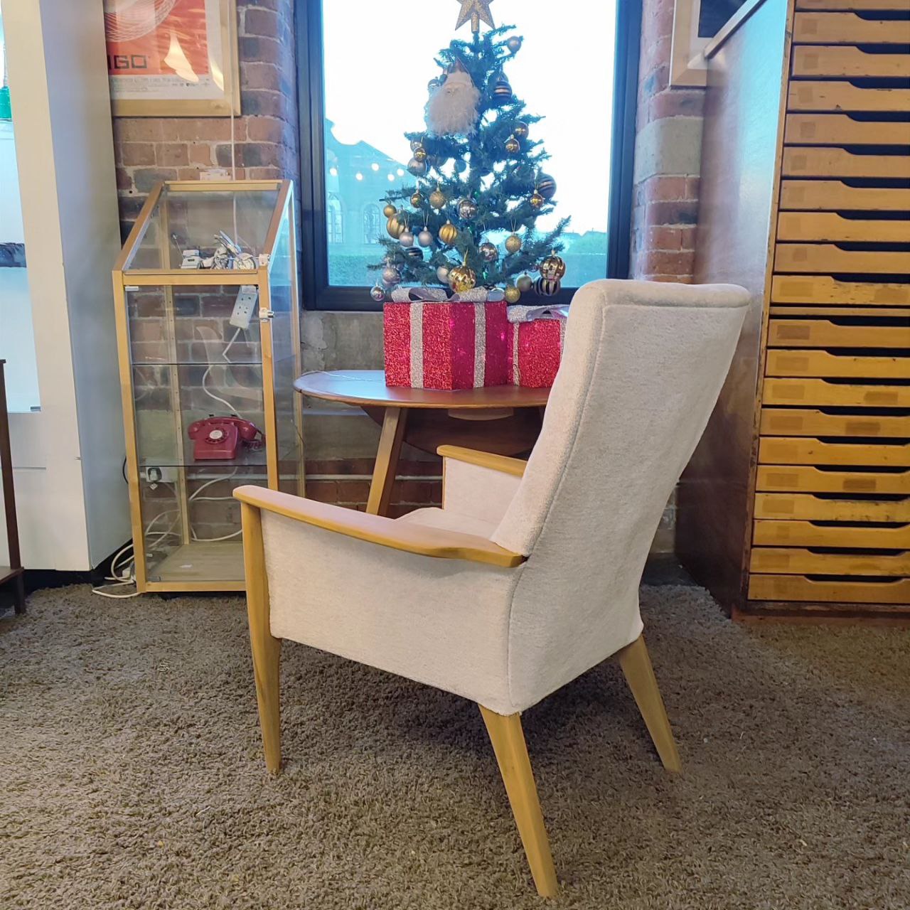 Rare Parker Knoll High-Back Armchair with New Boucle Upholstery