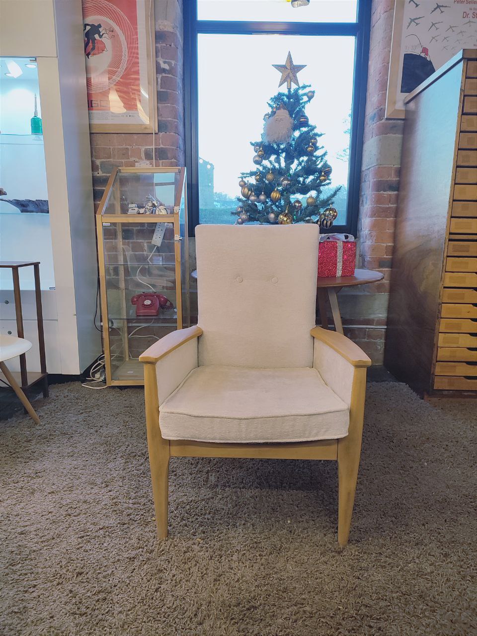 Rare Parker Knoll High-Back Armchair with New Boucle Upholstery
