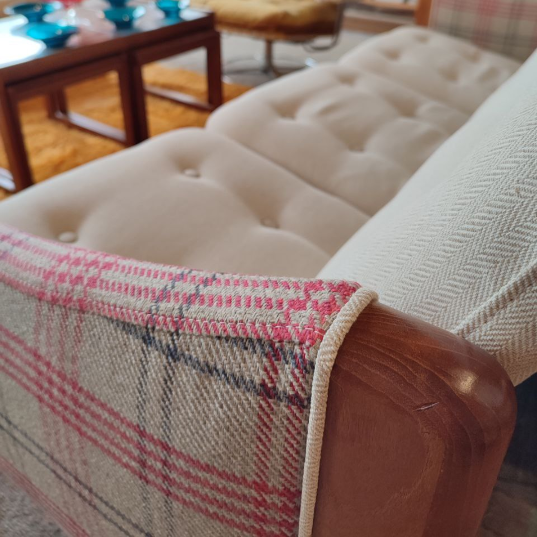 Danish Teak Vintage Sofa By Domino Mobler with Brand New Upholstery (3 Seater + 2 Matching Chairs)