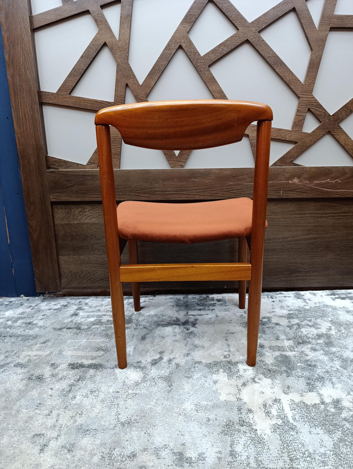 Teak Desk Chair with Sculpted Back and Orange Velvet Seat, 1960s — photograph 8