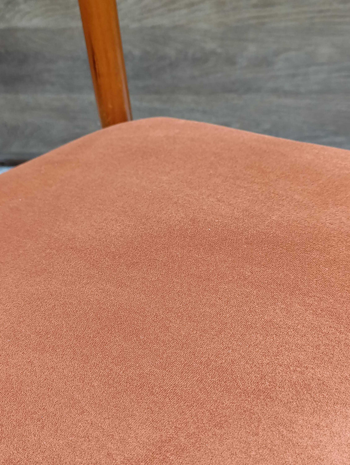 Teak Desk Chair with Sculpted Back and Orange Velvet Seat, 1960s — photograph 14