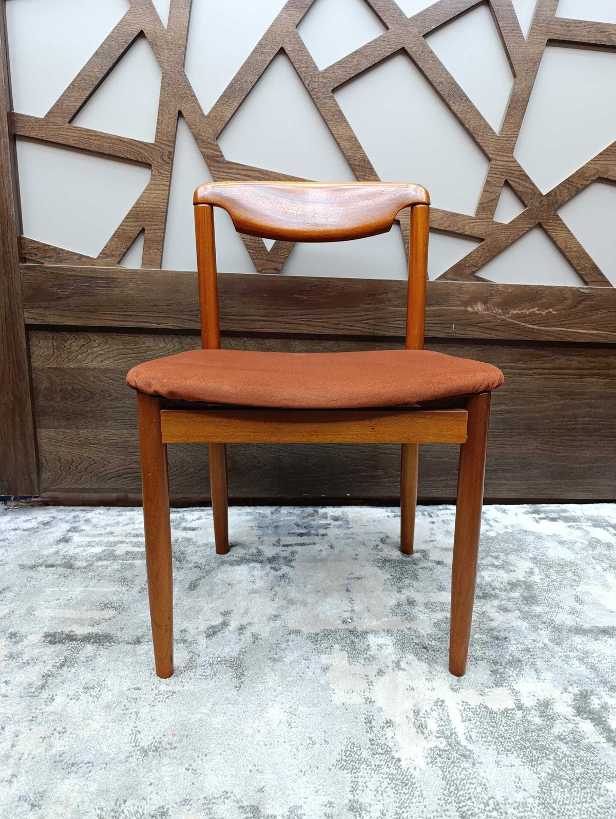 Teak Desk Chair with Sculpted Back and Orange Velvet Seat, 1960s — photograph 3