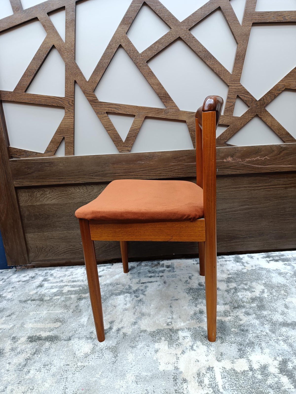 Teak Desk Chair with Sculpted Back and Orange Velvet Seat, 1960s — photograph 6