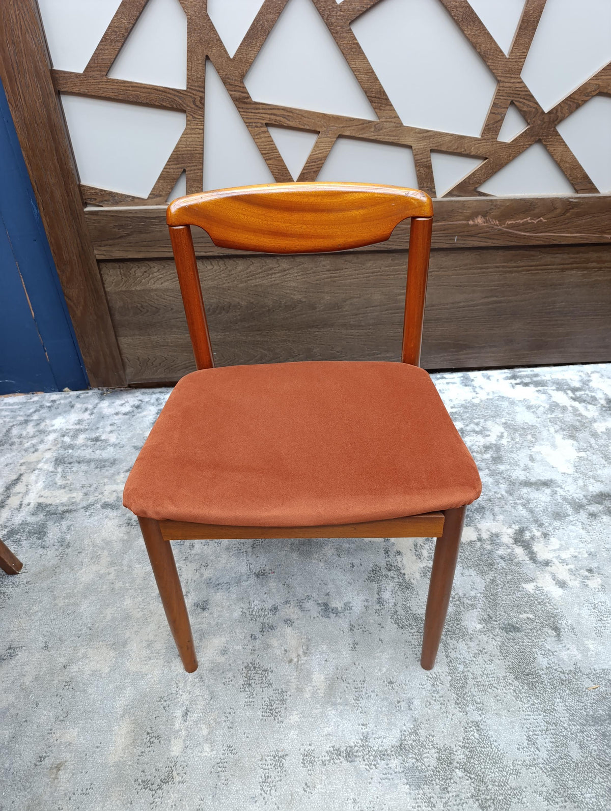 Teak Desk Chair with Sculpted Back and Orange Velvet Seat, 1960s — photograph 4
