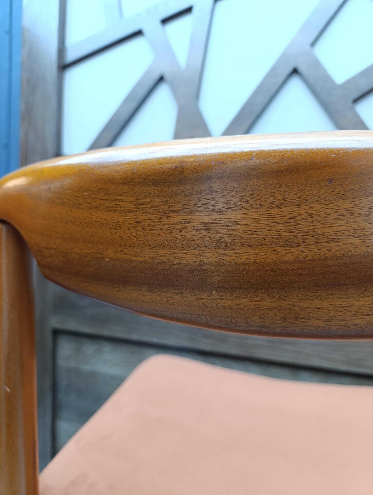 Teak Desk Chair with Sculpted Back and Orange Velvet Seat, 1960s — photograph 13