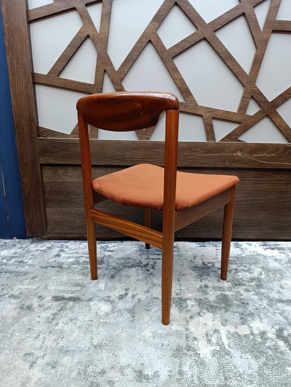 Teak Desk Chair with Sculpted Back and Orange Velvet Seat, 1960s — photograph 9