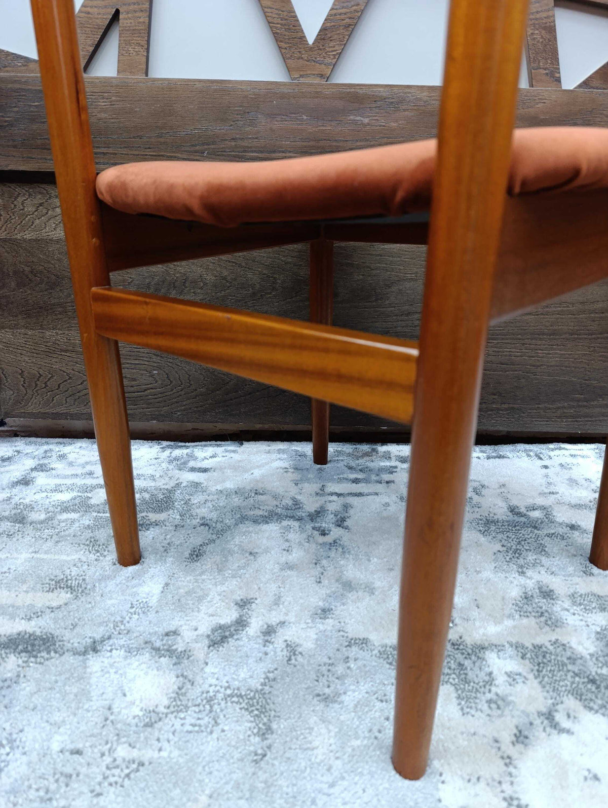 Teak Desk Chair with Sculpted Back and Orange Velvet Seat, 1960s — photograph 12