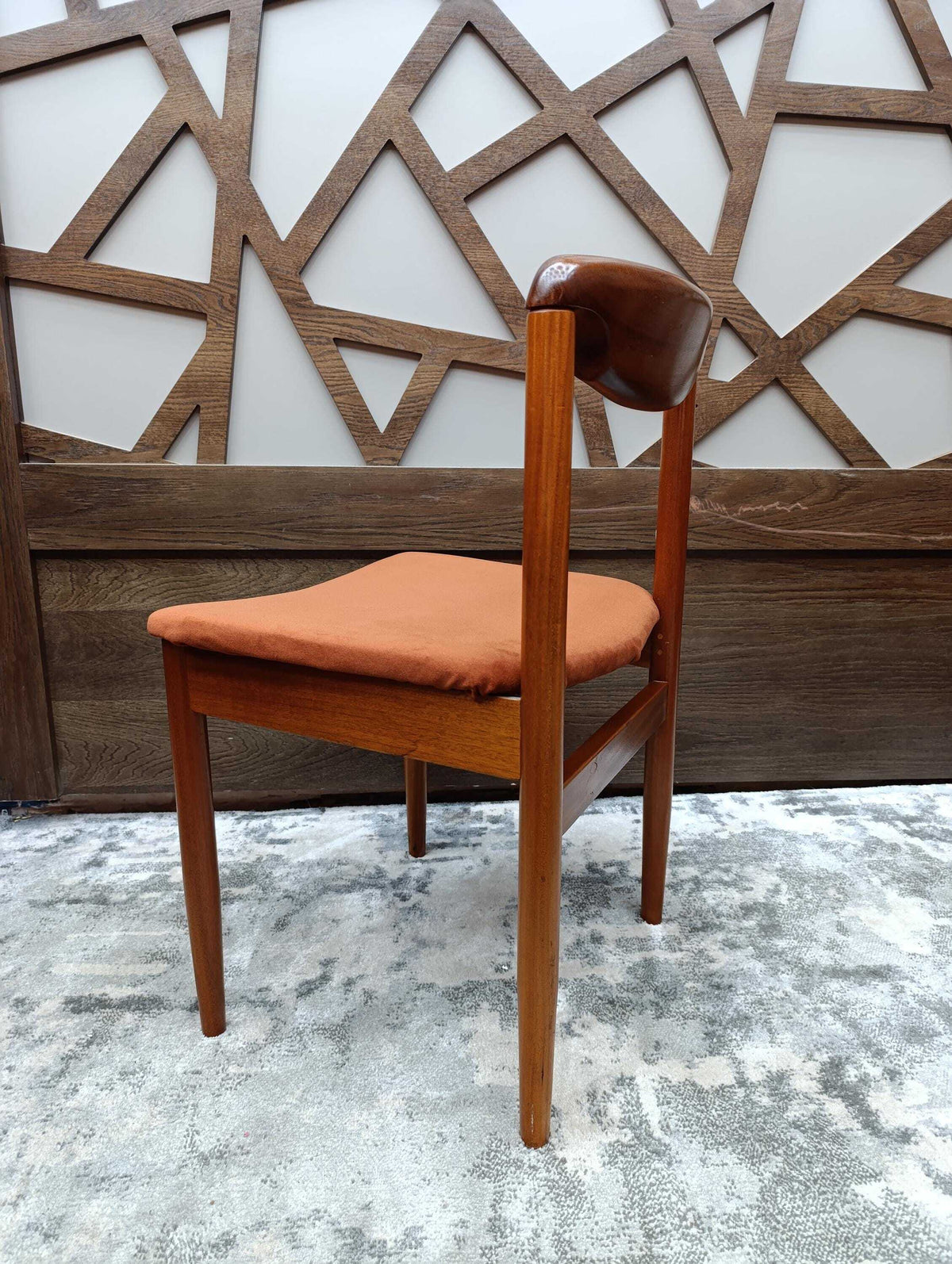 Teak Desk Chair with Sculpted Back and Orange Velvet Seat, 1960s — photograph 10