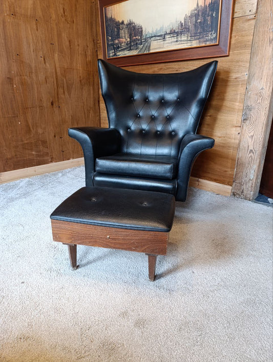 Iconic G-Plan 6250 "Blofeld Villain Chair" and Footstool from 1960s James Bond Film (New Upholstery Included)