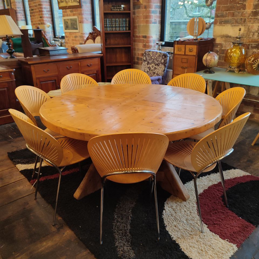 Stunning Brutalist Vintage Dining Table with Eight Designer Fredericia Chairs