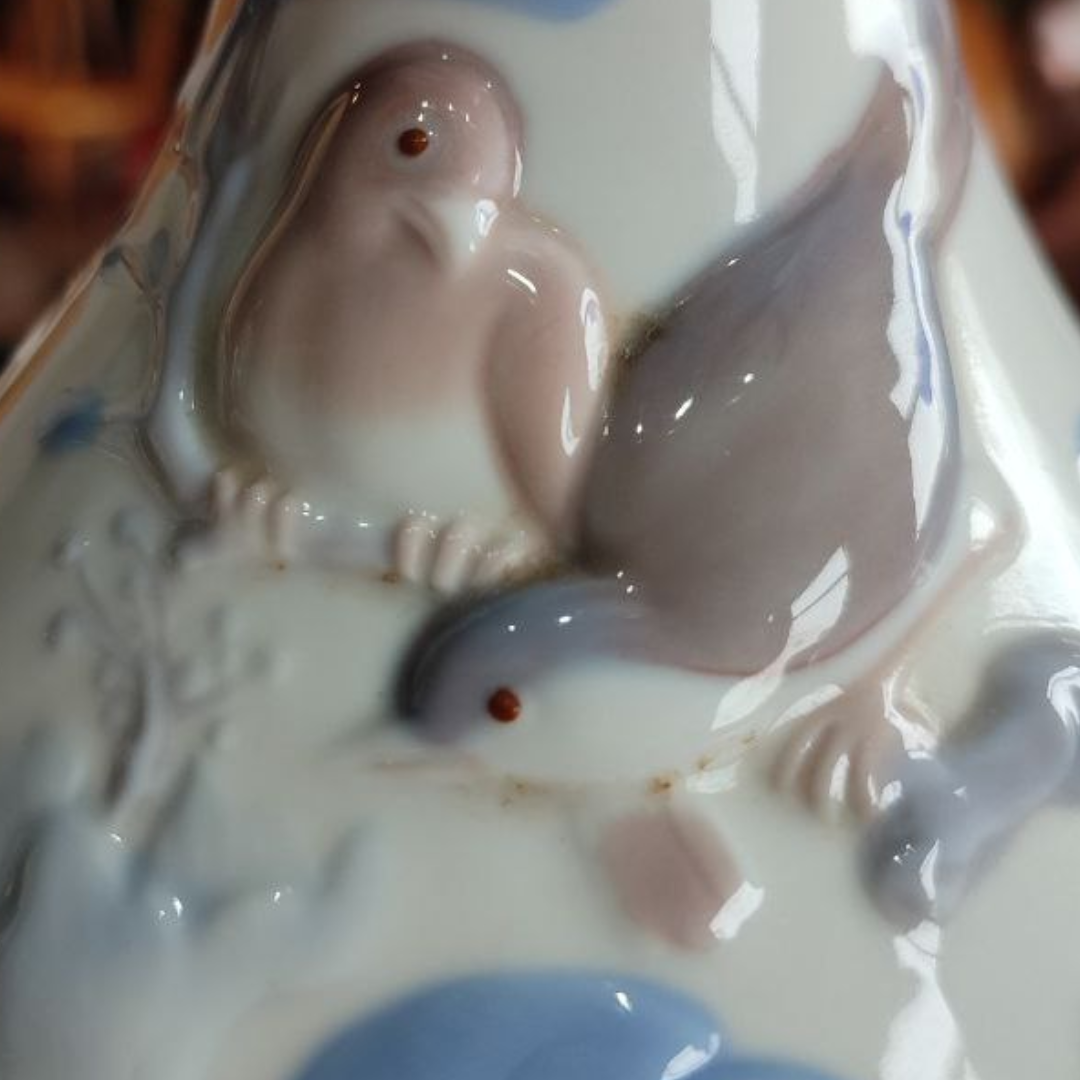 Rare Vintage Porcelain 'Sparrow' Vase by Lladro, Spain