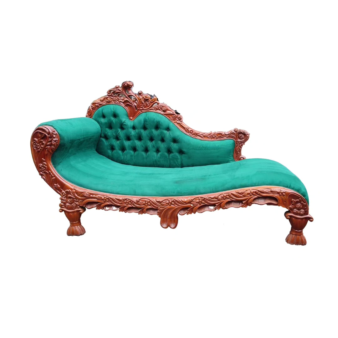 Grand Chaise Longue in Victorian Style, Green Velvet