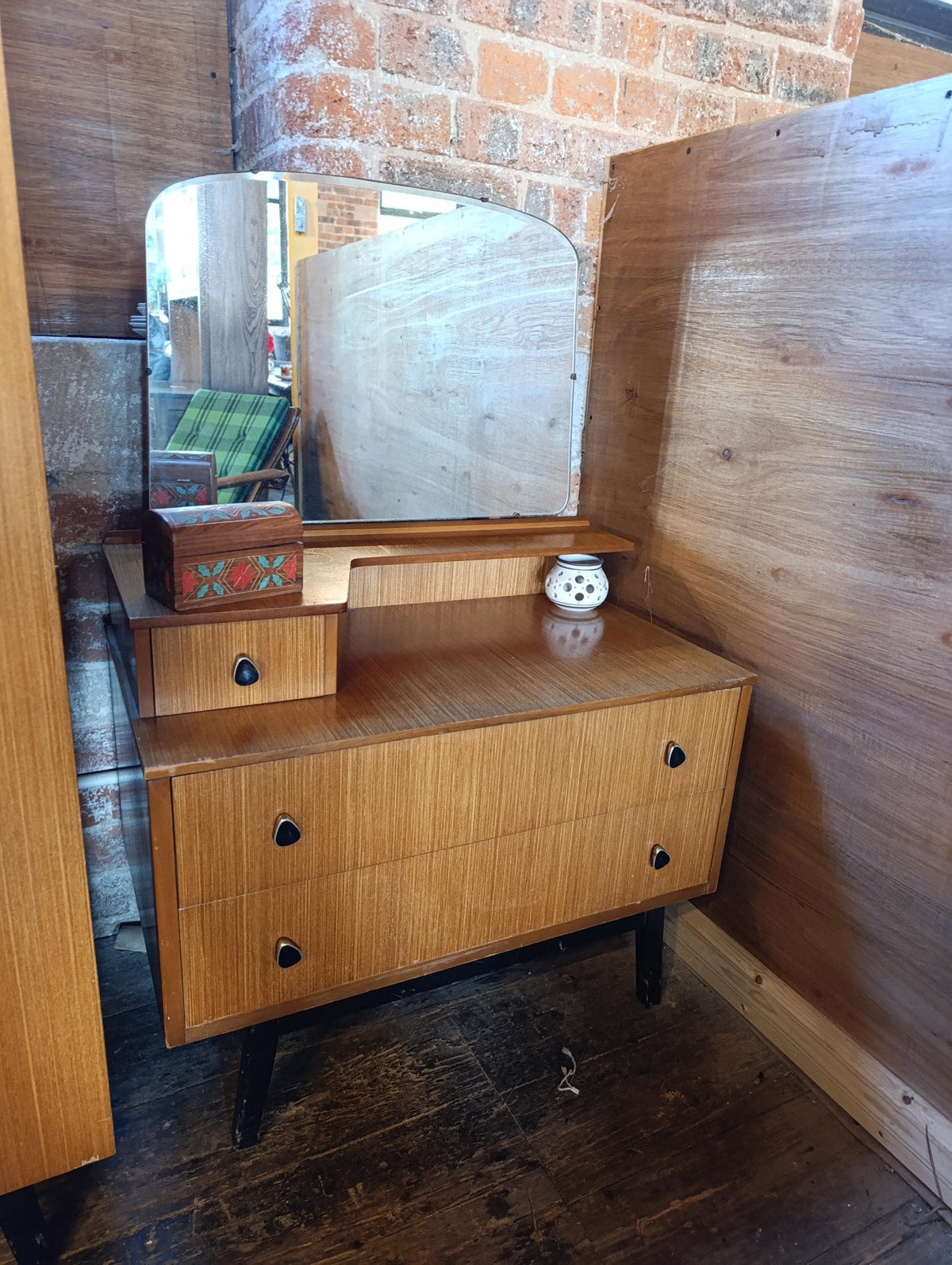 Austinsuite Teak Dressing Table with Mirror and Teardrop Handles — photograph 1