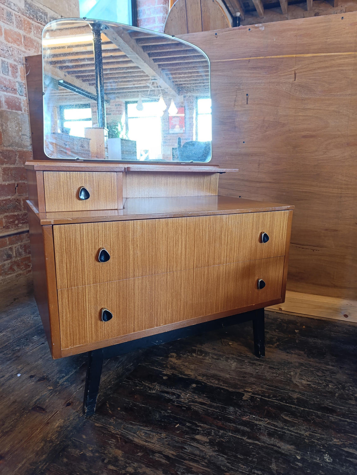 Austinsuite Teak Dressing Table with Mirror and Teardrop Handles — photograph 3