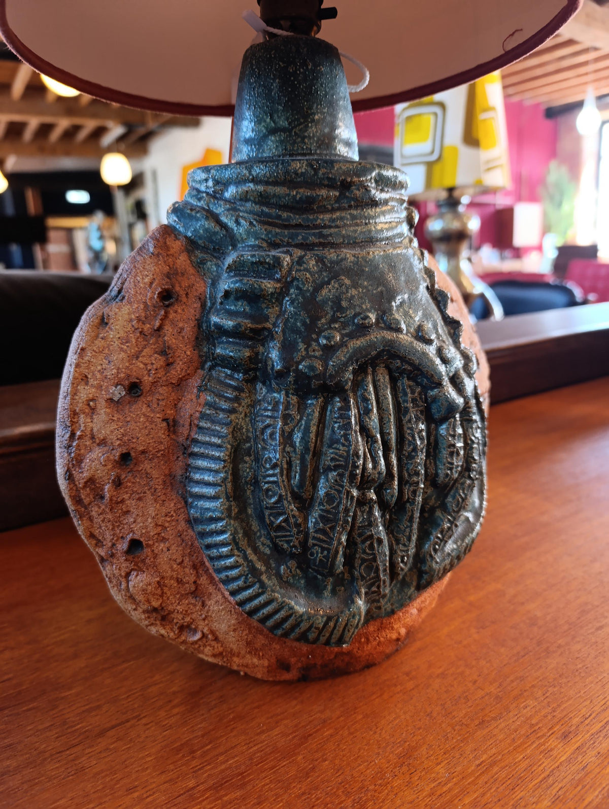 Bernard Rooke Brutalist Studio Pottery Table Lamp with Shade — photograph 9