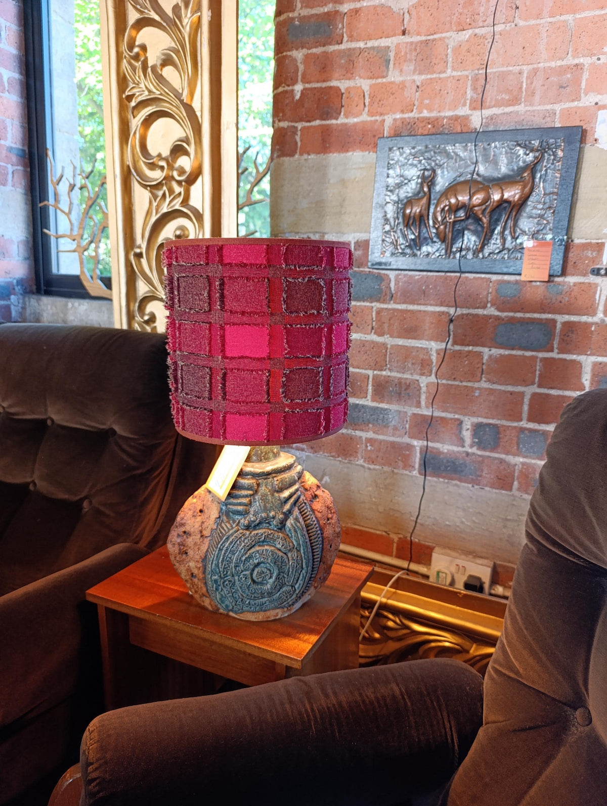 Bernard Rooke Brutalist Studio Pottery Table Lamp with Shade — photograph 1