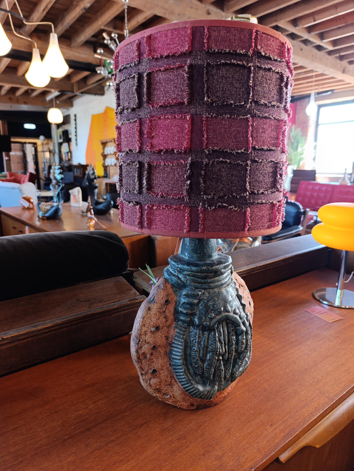 Bernard Rooke Brutalist Studio Pottery Table Lamp with Shade — photograph 10