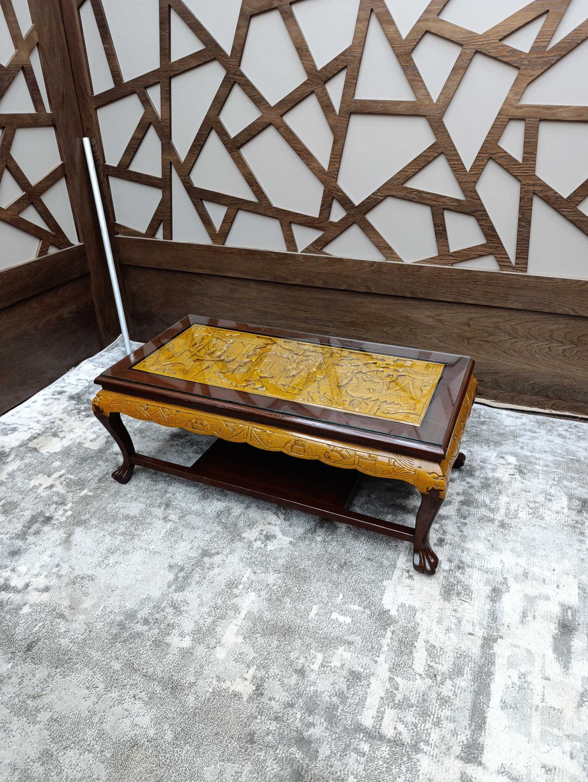 Chinoiserie Coffee Table with Carved Relief Panel — photograph 6