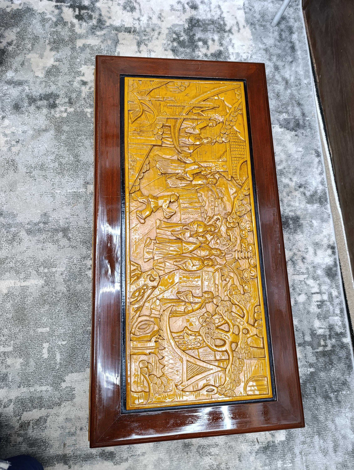 Chinoiserie Coffee Table with Carved Relief Panel — photograph 9