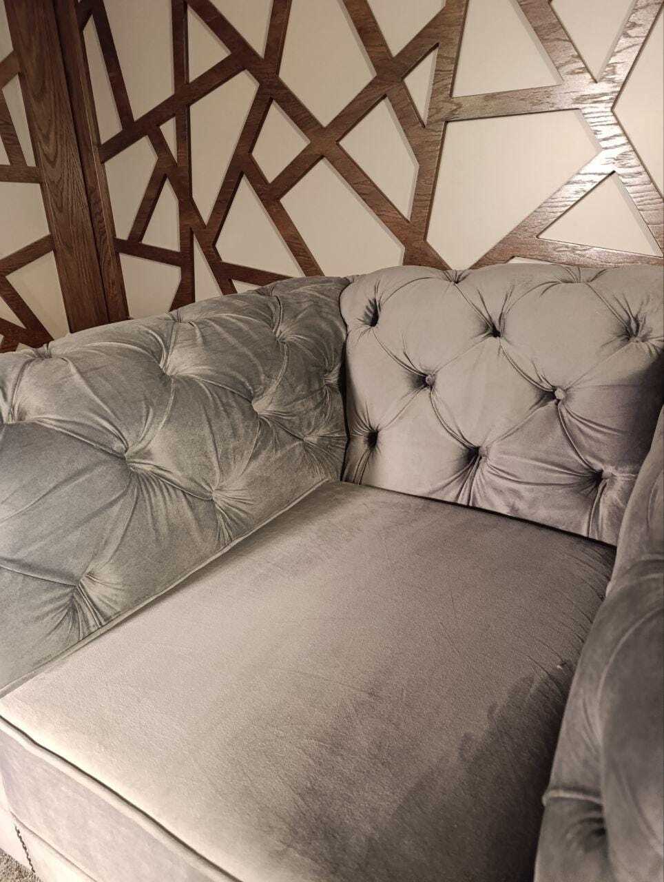 Grey Velvet Chesterfield-Style Armchair with Stud Detailing — photograph 6