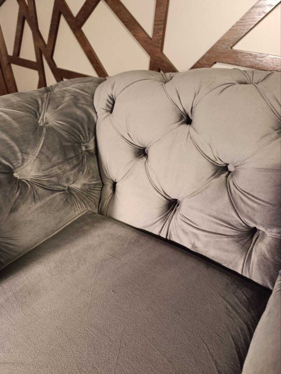 Grey Velvet Chesterfield-Style Armchair with Stud Detailing — photograph 7