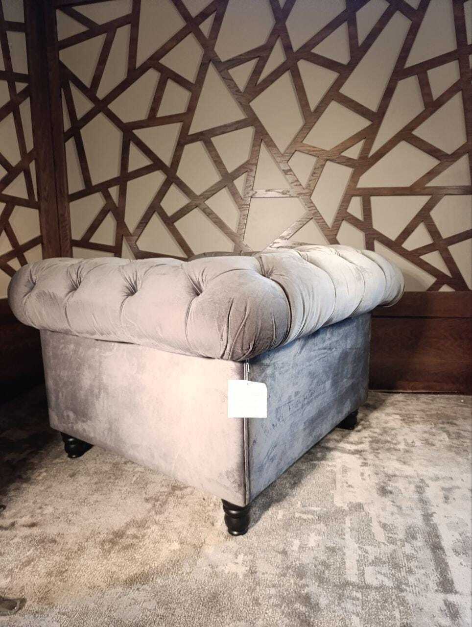 Grey Velvet Chesterfield-Style Armchair with Stud Detailing — photograph 9