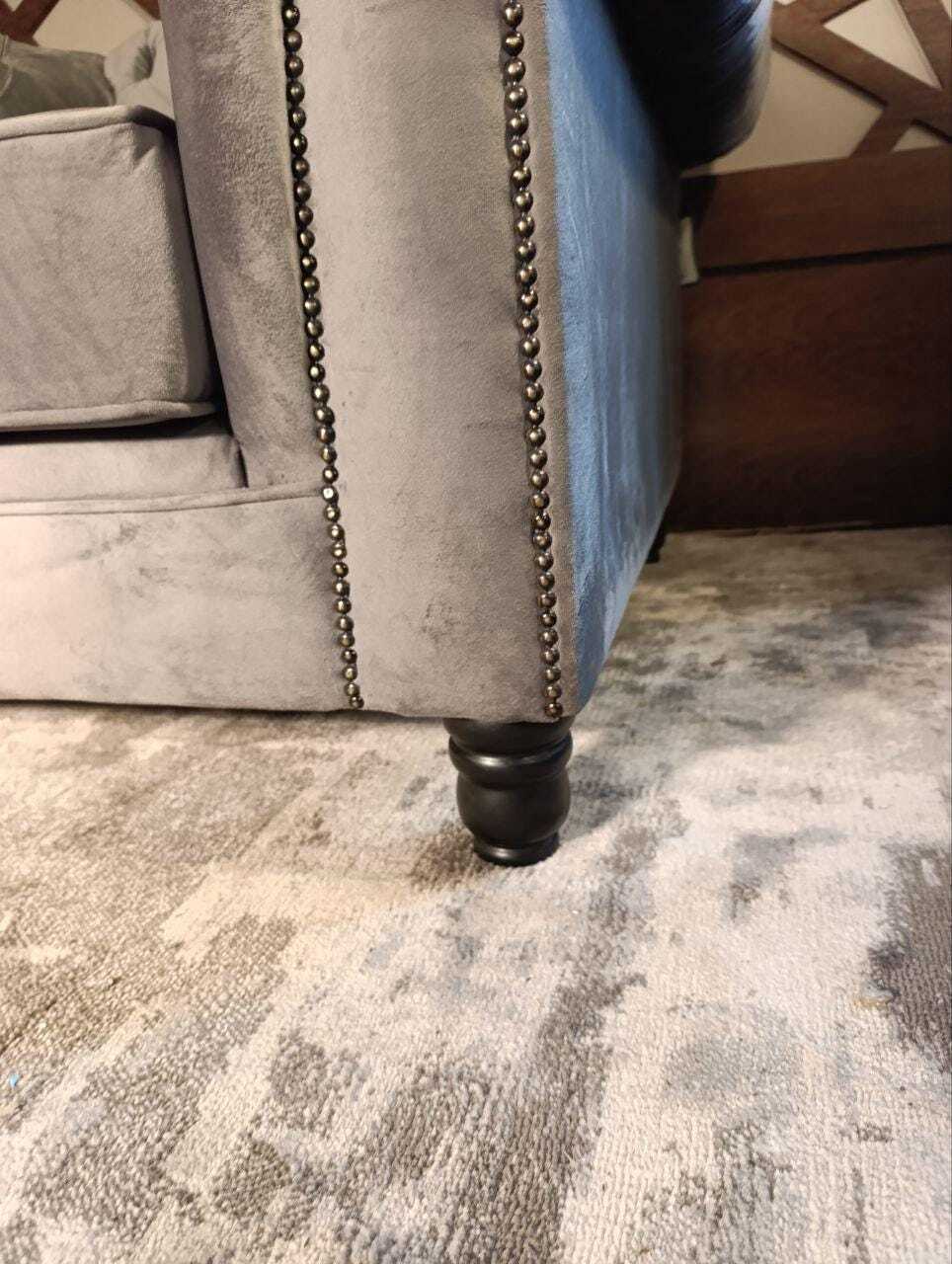 Grey Velvet Chesterfield-Style Armchair with Stud Detailing — photograph 5