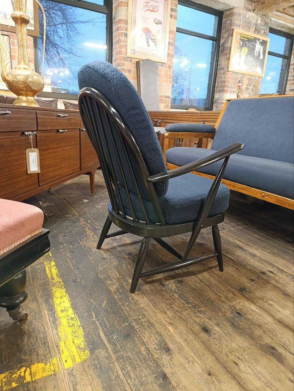 Ercol Armchair by Lucian Ercolani in Blue Bouclé, 1950s — photograph 5