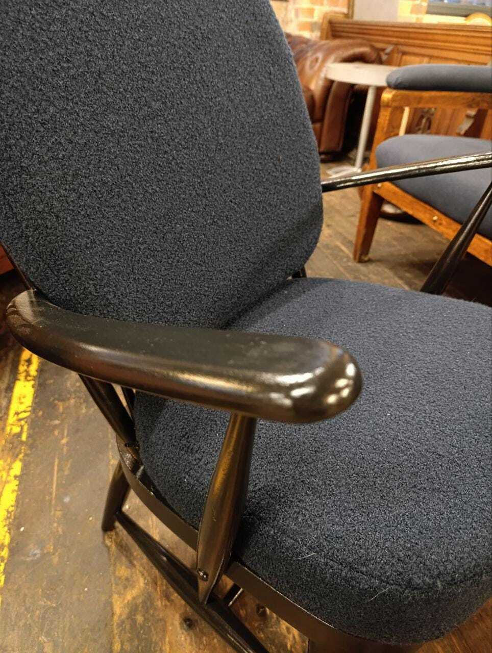 Ercol Armchair by Lucian Ercolani in Blue Bouclé, 1950s — photograph 4