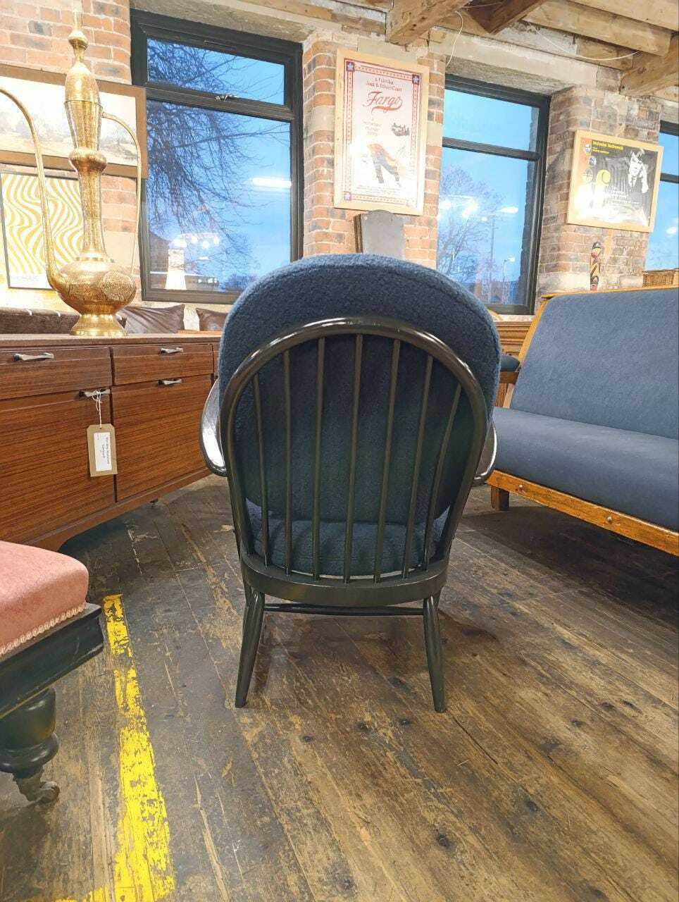 Ercol Armchair by Lucian Ercolani in Blue Bouclé, 1950s — photograph 6