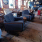 G Plan Vintage Agatha Armchair in Blue Fabric and Walnut — photograph 2