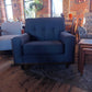 G Plan Vintage Agatha Armchair in Blue Fabric and Walnut — photograph 6