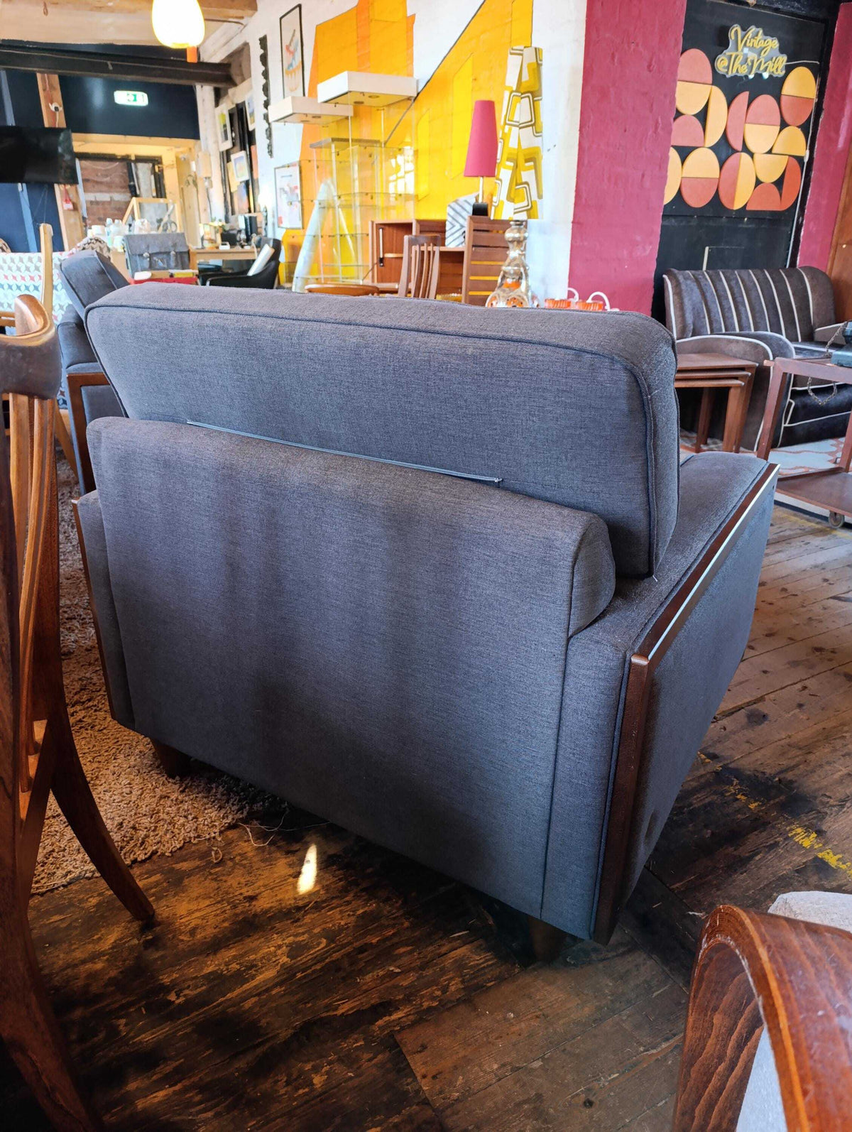 G Plan Vintage Agatha Armchair in Blue Fabric and Walnut — photograph 10