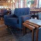 G Plan Vintage Agatha Armchair in Blue Fabric and Walnut — photograph 9