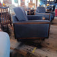 G Plan Vintage Agatha Armchair in Blue Fabric and Walnut — photograph 5