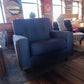 G Plan Vintage Agatha Armchair in Blue Fabric and Walnut — photograph 7