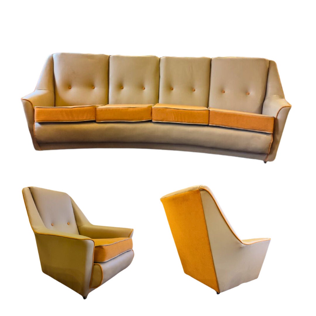 Mid Century G-Plan Curve Sofa and Two Armchairs Set (New Upholstery)