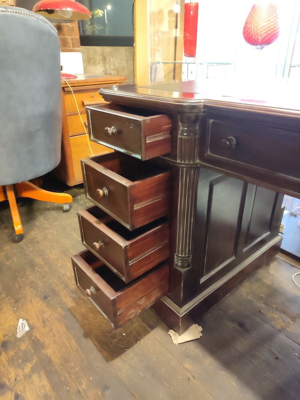 Handcrafted Mahogany Writing Desk With 6 Drawers In Victorian Style