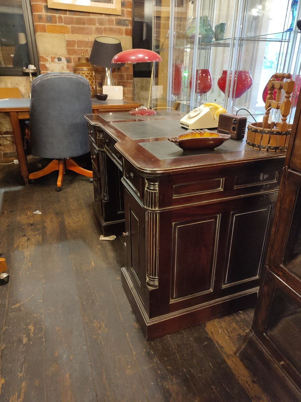 Handcrafted Mahogany Writing Desk With 6 Drawers In Victorian Style