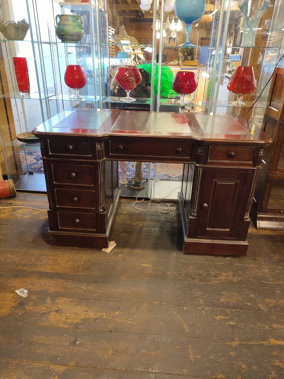 Handcrafted Mahogany Writing Desk With 6 Drawers In Victorian Style